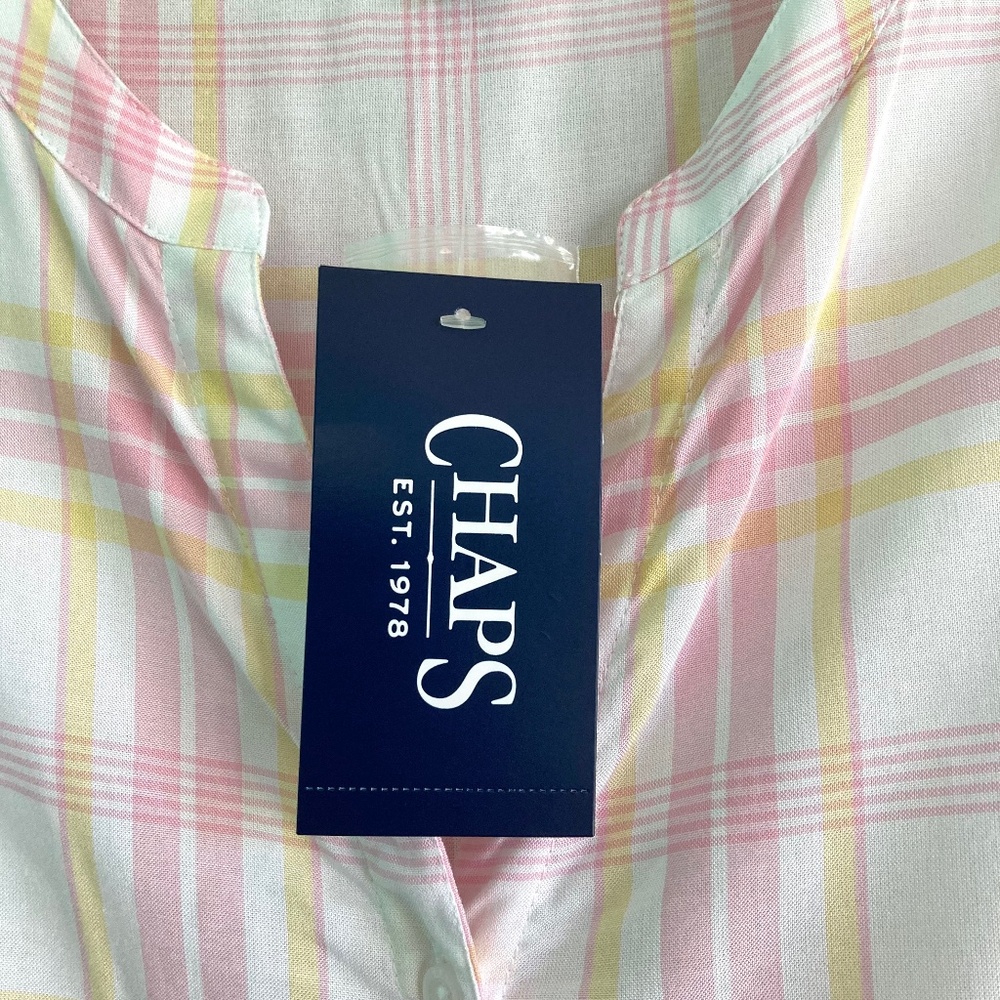 Womens size medium Chaps NWT pink & yellow plaid button front dress with pockets - Picture 9 of 13